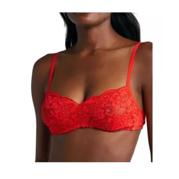 Free People Other - We Are HAH Hook Up Bra 30-38B NWT Lace Demi Underwire Blood Orange NEW